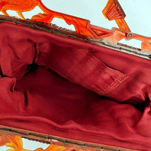 Vintage 1970s crochet handbag Pheasant Peacock Handle Snap Closure - Picture 5 of 5